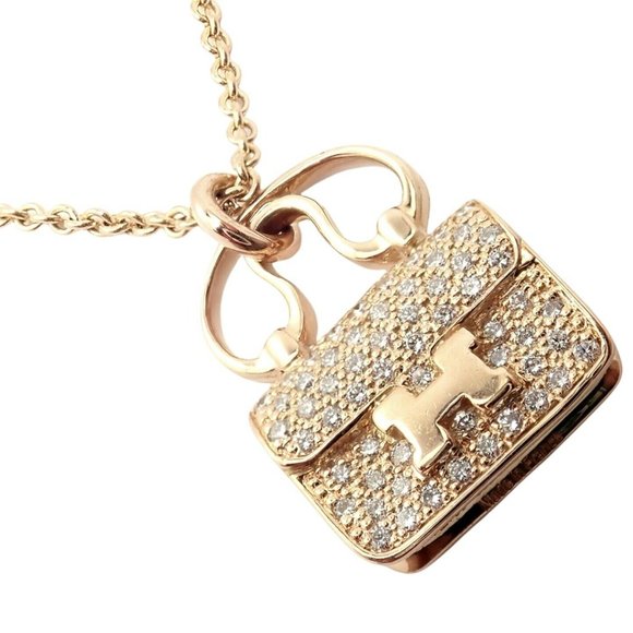 Rare! Authentic Hermes 18k Rose Gold Diamond Constance Amulette Pendant Necklace - Picture 1 of 10